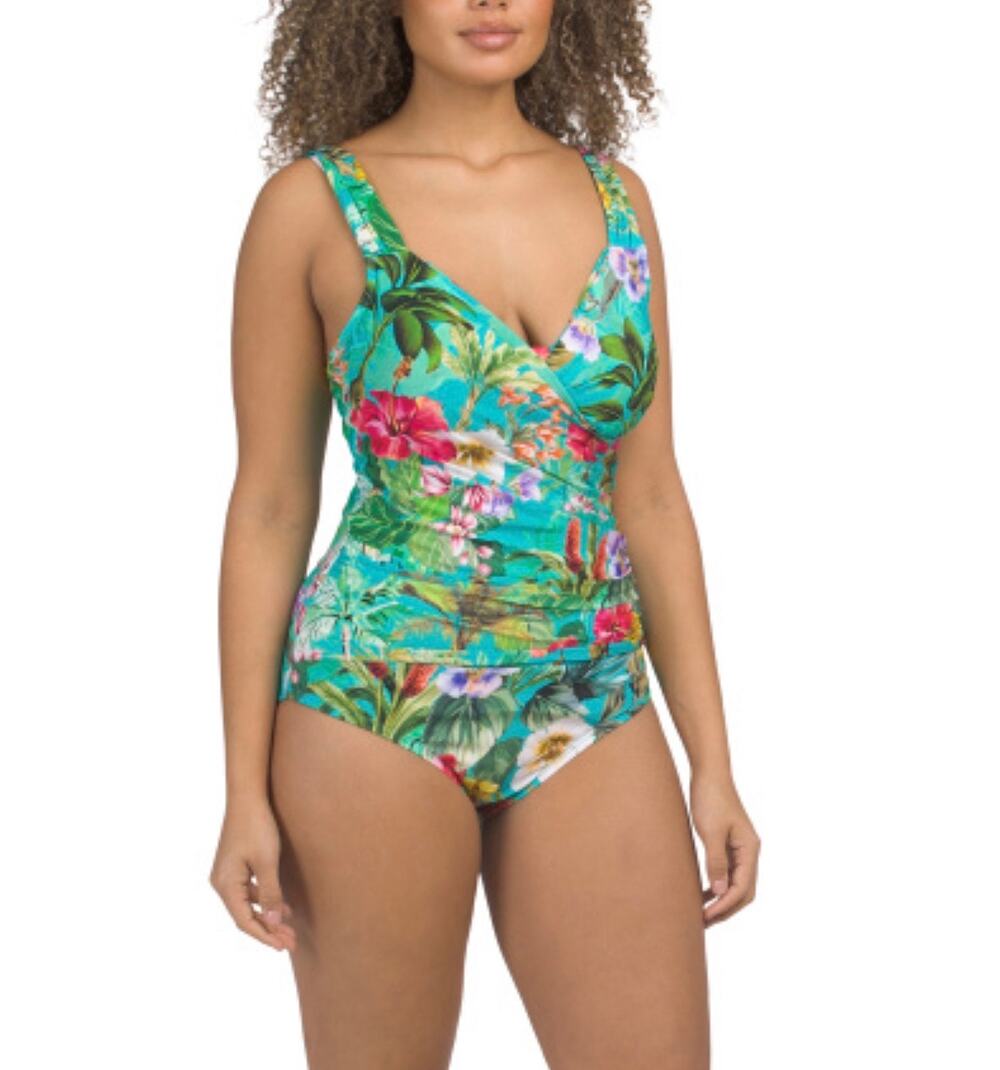 Jantzen Wrap Neck One-Piece with Adjustable Straps Palm and tropic 8